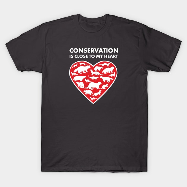 Mustelids Conservation Heart T-Shirt by Peppermint Narwhal